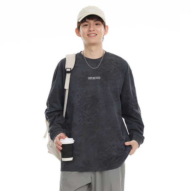 Retro Crew Neck Long-sleeved T-shirt Male Letter Printed Loose Casual Bottoming Bottoming Shirt