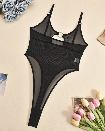 Popular Mesh See-through Chest Iron Hoop Hollow Design Jumpsuit