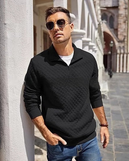Long Sleeve Knitted Zip Pullover Plaid Sweatshirt