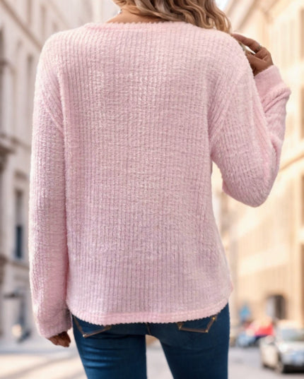 Women Plain Collar Rib Knit Casual Basic T-Shirt Blouse
