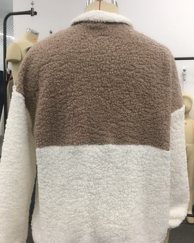 Fall Winter Men Simple Contrast Color Polar Fleece Thermal Sweater