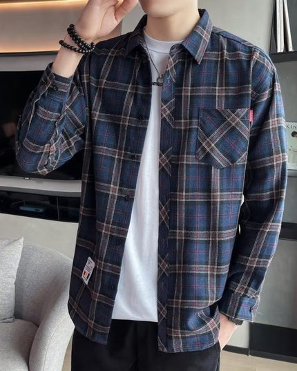 Loose Hong Kong Style Casual Coat Youth Plaid Shirt