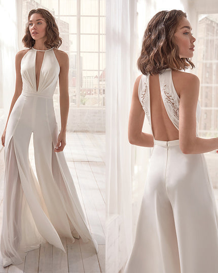 Sexy Deep V Halter Jumpsuit Casual Trousers