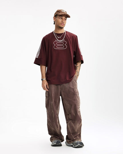 Stitching Sports Embroidery T-shirt American Style Loose Short Sleeve