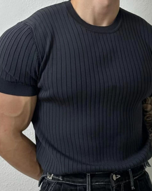 Solid Color Printing Knitted Half Sleeve Top