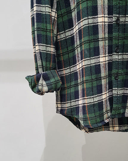 Green Plaid Cotton Long Sleeve Shirt