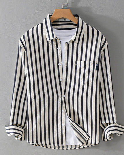 Men's Spring And Autumn Wear Striped Long Sleeve Shirt