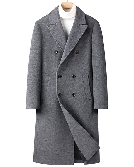 Autumn And Winter Woolen Coat Overknee Long Double Breasted Oblique Pocket