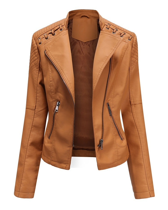 Slim Fit Thin Leather Coat Women's Motorcycle Clothing