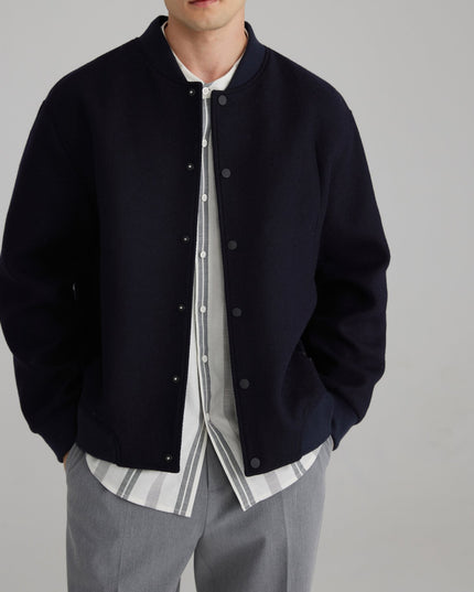 Wool Color Contrast Patchwork Ribbon Rib Coat