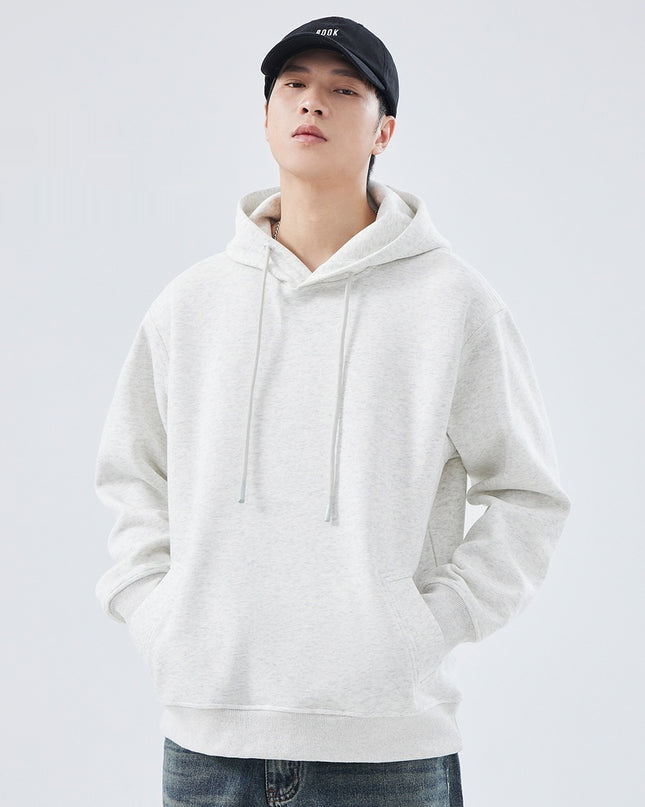 Spring And Autumn Velvet Padded Hooded Sweatshirt Men's Solid Color Pullover Hoodie Jacket