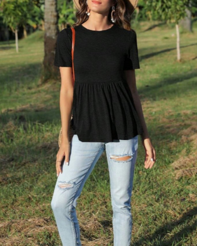 Women's Short Sleeve T-shirt With Ruffled Bottom In Dark Blue
