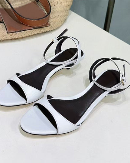 Women's Leather French-style Retro Open Toe Sandals With Kitten Heel