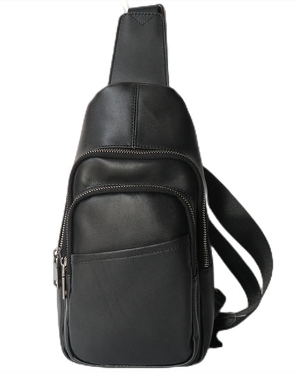 Black Top Layer Cow Leather Japanese Casual Bag