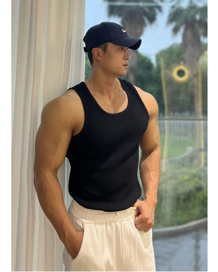 American-style Thick Thread Fitted Stretch Men's Sports Sleeveless T-shirt