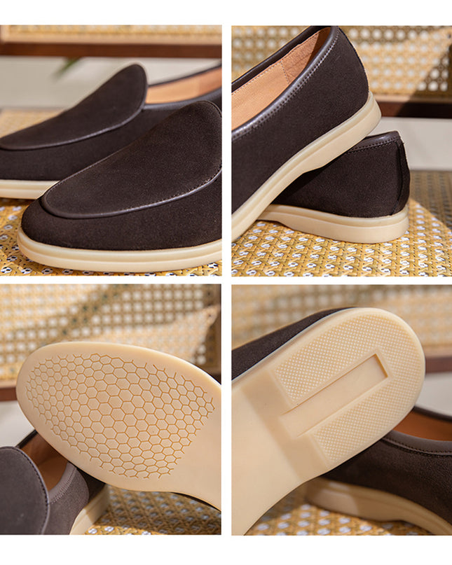 Plain Rubber Thick-soled Men's Suede Casual Leather Shoes