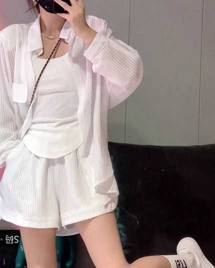 Western Style Striped Sun Protection Shirt Two-piece Suit