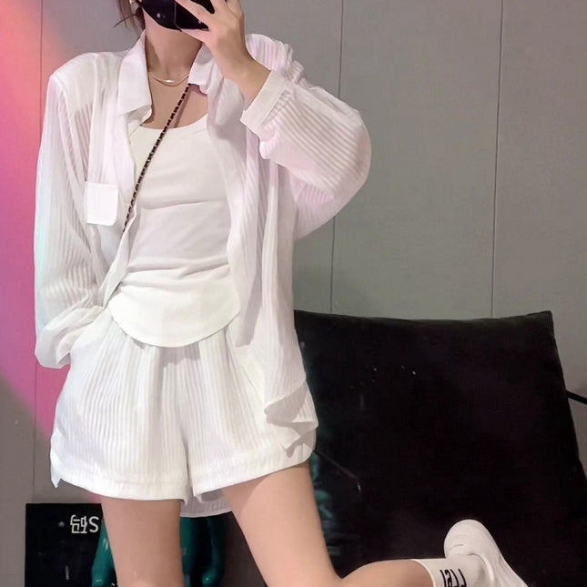 Western Style Striped Sun Protection Shirt Two-piece Suit