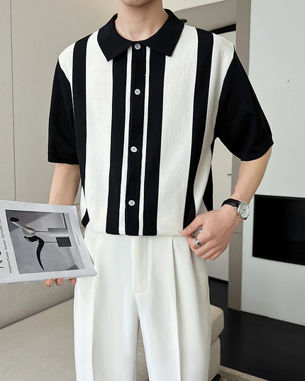 Men's Striped Color Blocking POLO Sweater