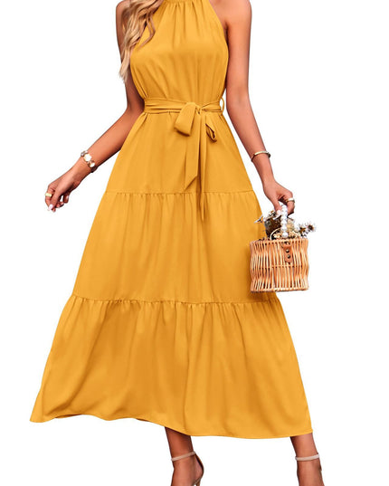 Halter Lace-up Casual Loose Stitching Dress