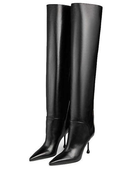 Pointed-toe Stiletto Slip-on Below The Knee Plus Size Straight Women's Boots