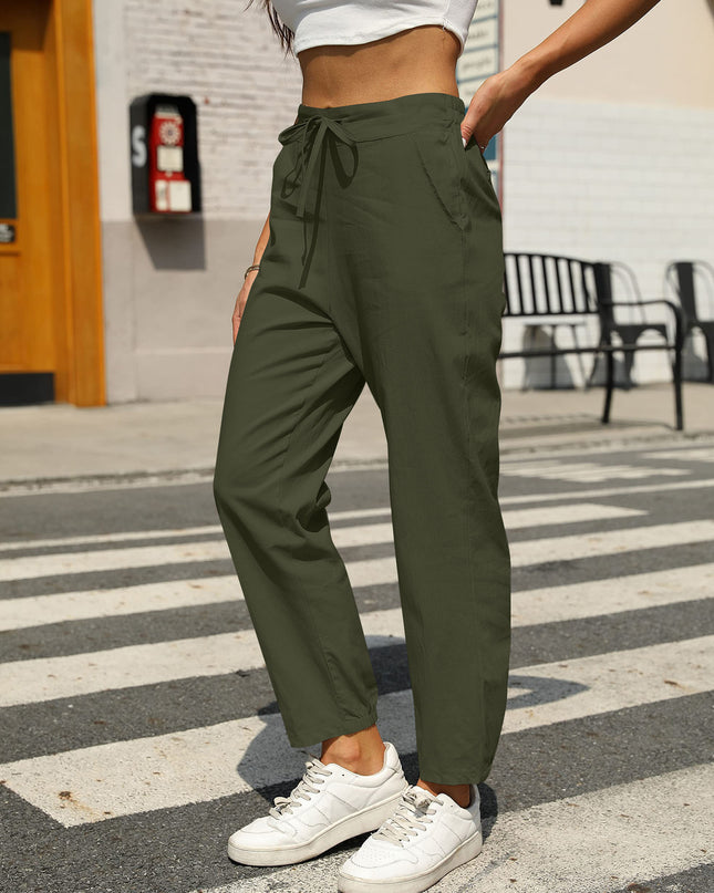 New Casual Linen Drawstring Pants For Women - Comfortable & Stylish
