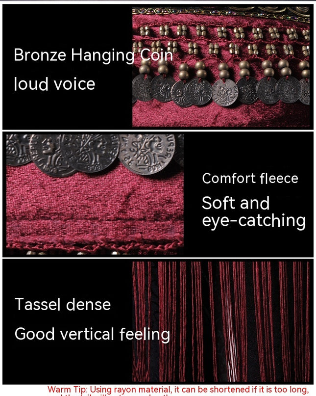 Belly Dance Waist Scarf Performance Tassel Hip Scarf Ethnic Tribe Dance Costume Belly Dance Waist Chain