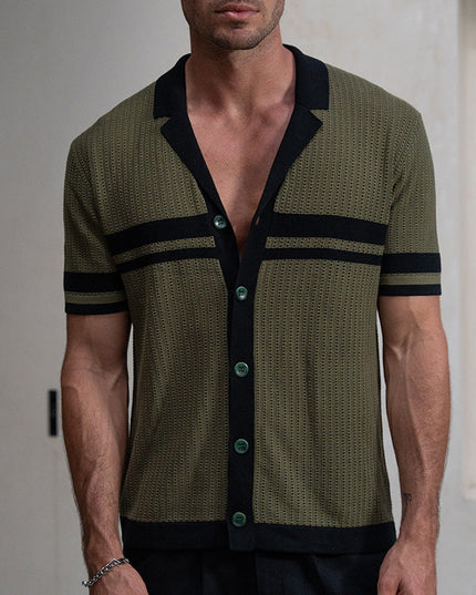 Men's Lapel Short Sleeve Color Matching Casual Shirt