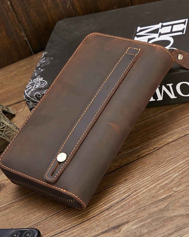 New Retro Hand Multifunctional Zipper Men's Leather Wallet