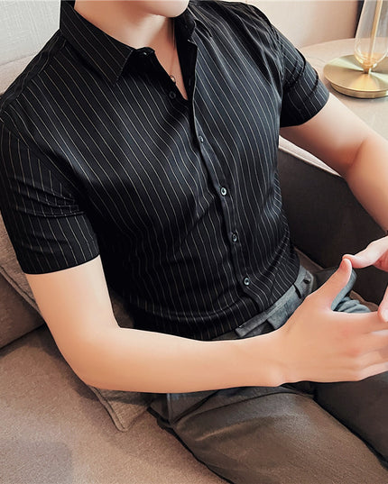 Men's Ice Silk Leisure Short Sleeve Striped Shirt