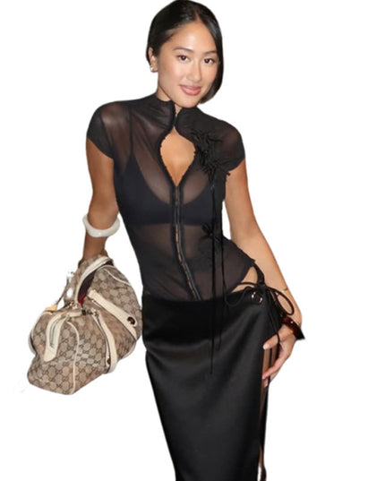 Hot Girl Pure Desire Backless Drawstring Design Short Top Short-sleeved T-shirt