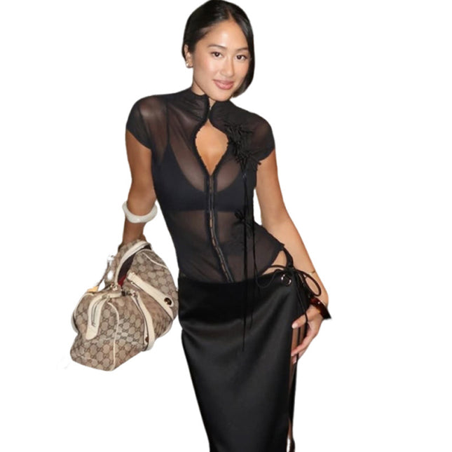 Hot Girl Pure Desire Backless Drawstring Design Short Top Short-sleeved T-shirt