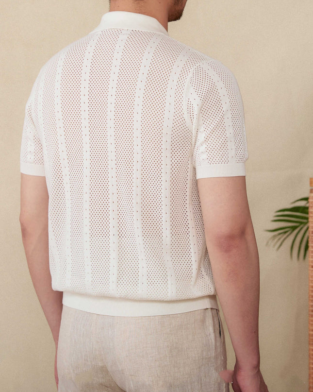 Short Sleeve Lapel Cardigan Breathable Stripes Knitted Casual Shirt Men