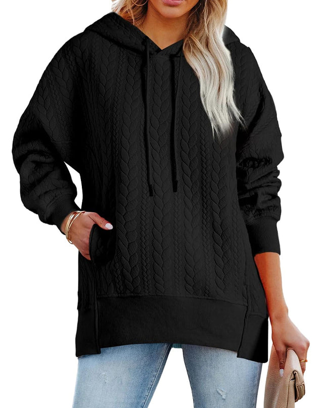 Twist Texture Solid Color Casual Hoodie Sweater Top