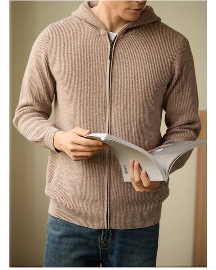 Men's 100 Pure Wool Hooded Cardigan New Autumn And Winter Sweaters