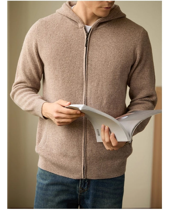 Men's 100 Pure Wool Hooded Cardigan New Autumn And Winter Sweaters