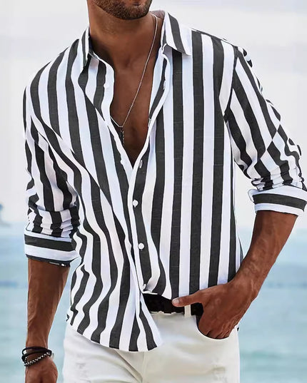 Men's Yarn-dyed Striped Casual Loose Long-sleeved Shirt