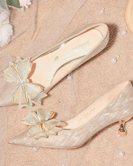 Sequined Champagne Crystal Shoes Pointed Stiletto Heel High Heels