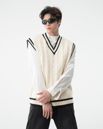British College Style V-neck Knitted Vest