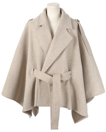 Lace-up Shawl Cape Thickened Coat Woolen