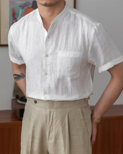 Men's Commuter Light Cooked Casual Breathable Pure Linen Long Sleeve Shirt