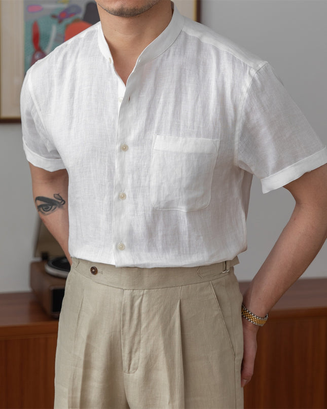 Men's Commuter Light Cooked Casual Breathable Pure Linen Long Sleeve Shirt