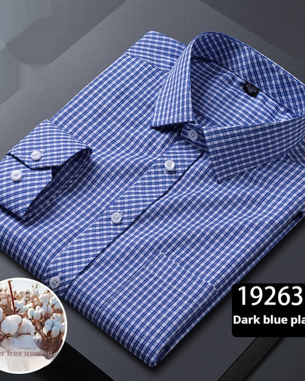 Men's Long-sleeved Plaid Middle-aged Business Square Collar Shirt