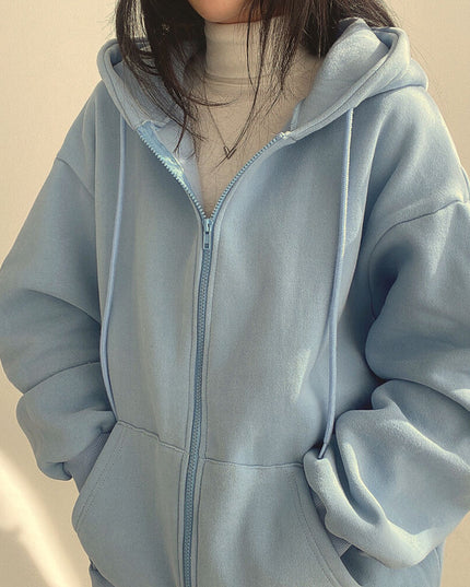 Zipper Plush And Thick Hood Sweater Women's Coat