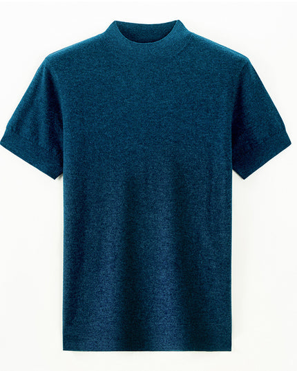 Half Turtleneck Pure Wool Sweater With Short Sleeves Men
