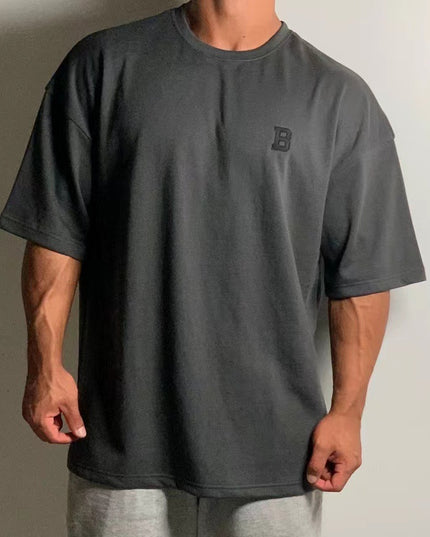 Large Size Loose Short Sleeve Muscle Drop Shoulder Cotton Heavy T-shirt
