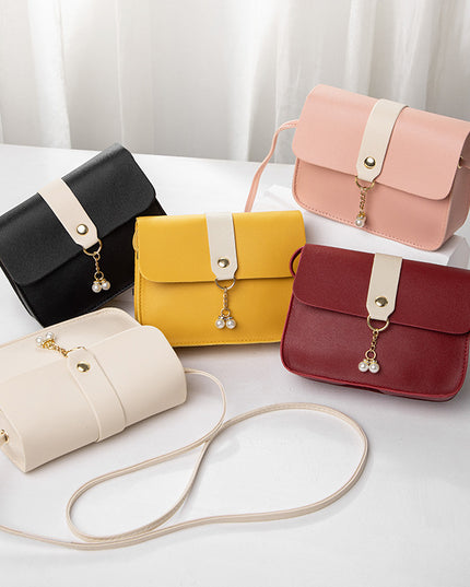 Women's Everyday Joker Contrast Pearl Pendant Small Square Bag