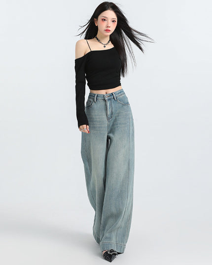 Spring New Straight Pants Mopping Jeans Trousers Lengthened