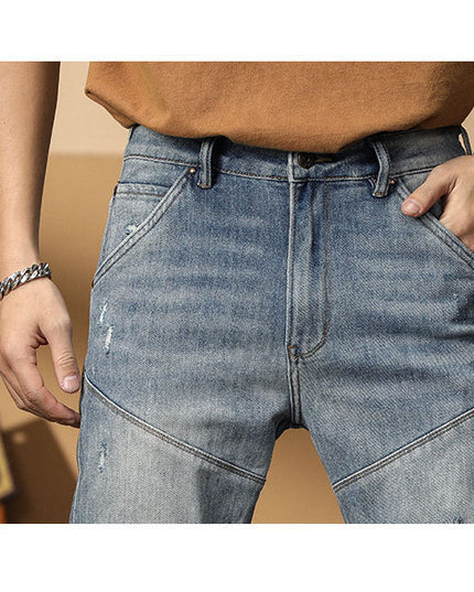 Motorcycle Jeans Korean Style Slim-fitting Ankle-tied High-end Men's Casual All-matching Stretch Pants