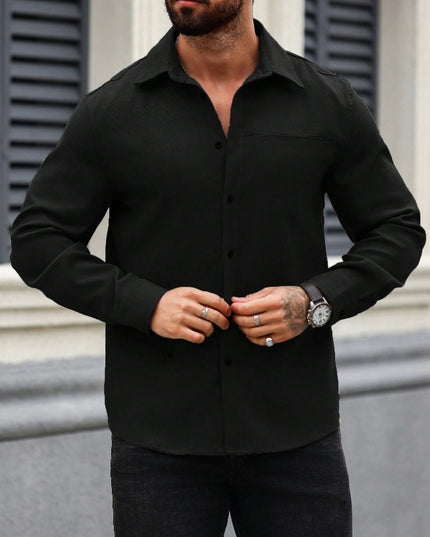 Men's Solid Color Pocket Shirt Long Sleeve Single-breasted Lining